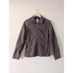 Y2K GAP Women Washed Brown Zip Front Collared Twill Utility Jacket Casual Work